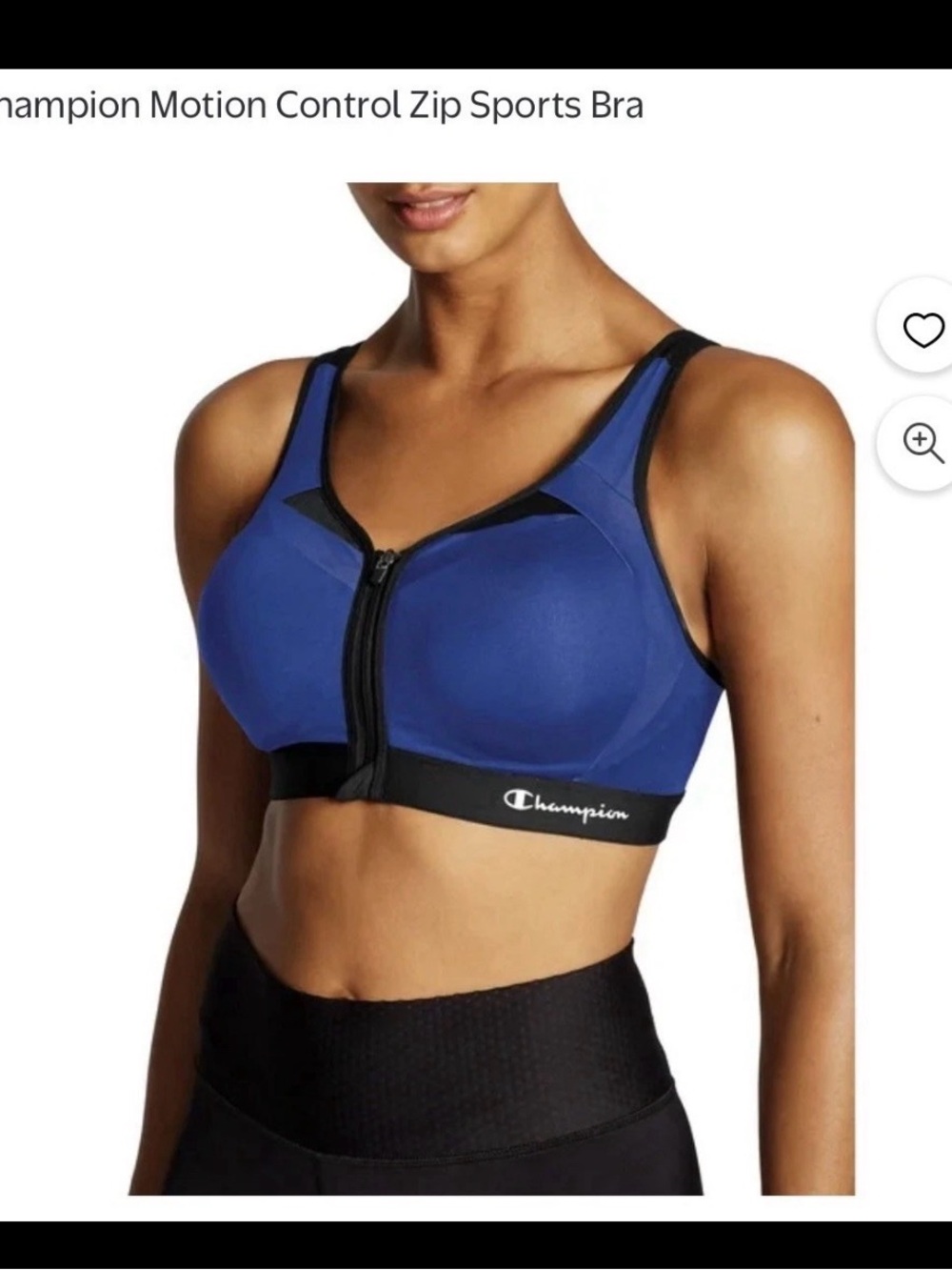 Champion Front Zip High-Support Sports Bra - Royal Blue & Black